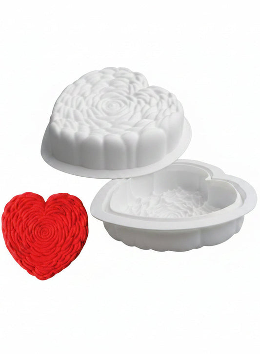 1 Big Rose Texture Heart Shape Silicone Mould Cake Mould Baking Moulds (MOQ 12 PCS) (AFD)