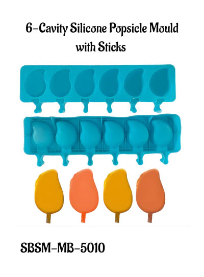 6 Cavity Silicone Popsicle Mould with Sticks | Reusable Ice Cream, Kulfi & Cakesicle Mold | Non-Stick Flexible Ice Candy Maker for Chocolate & Frozen Desserts (SBSM-MB-5010)     (IED)