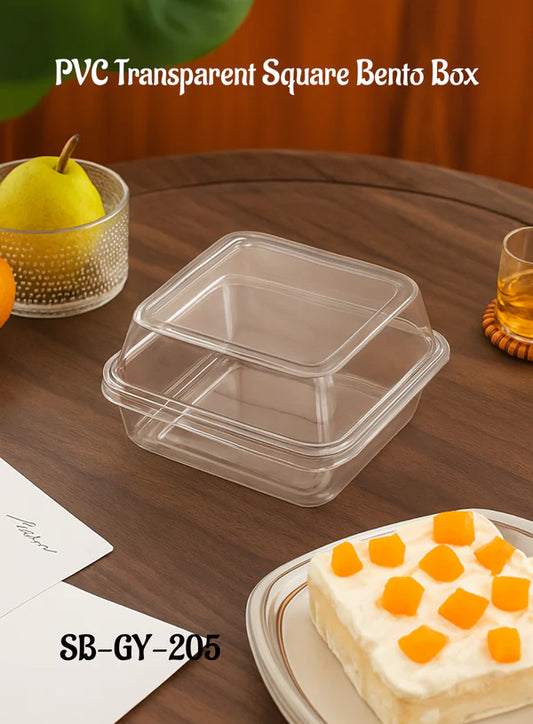 PVC Transparent Square Bento Box with Lid | Cupcake, Muffin & Dessert Packaging Container (SB-GY-205) (MOQ 100 PCS) (U)