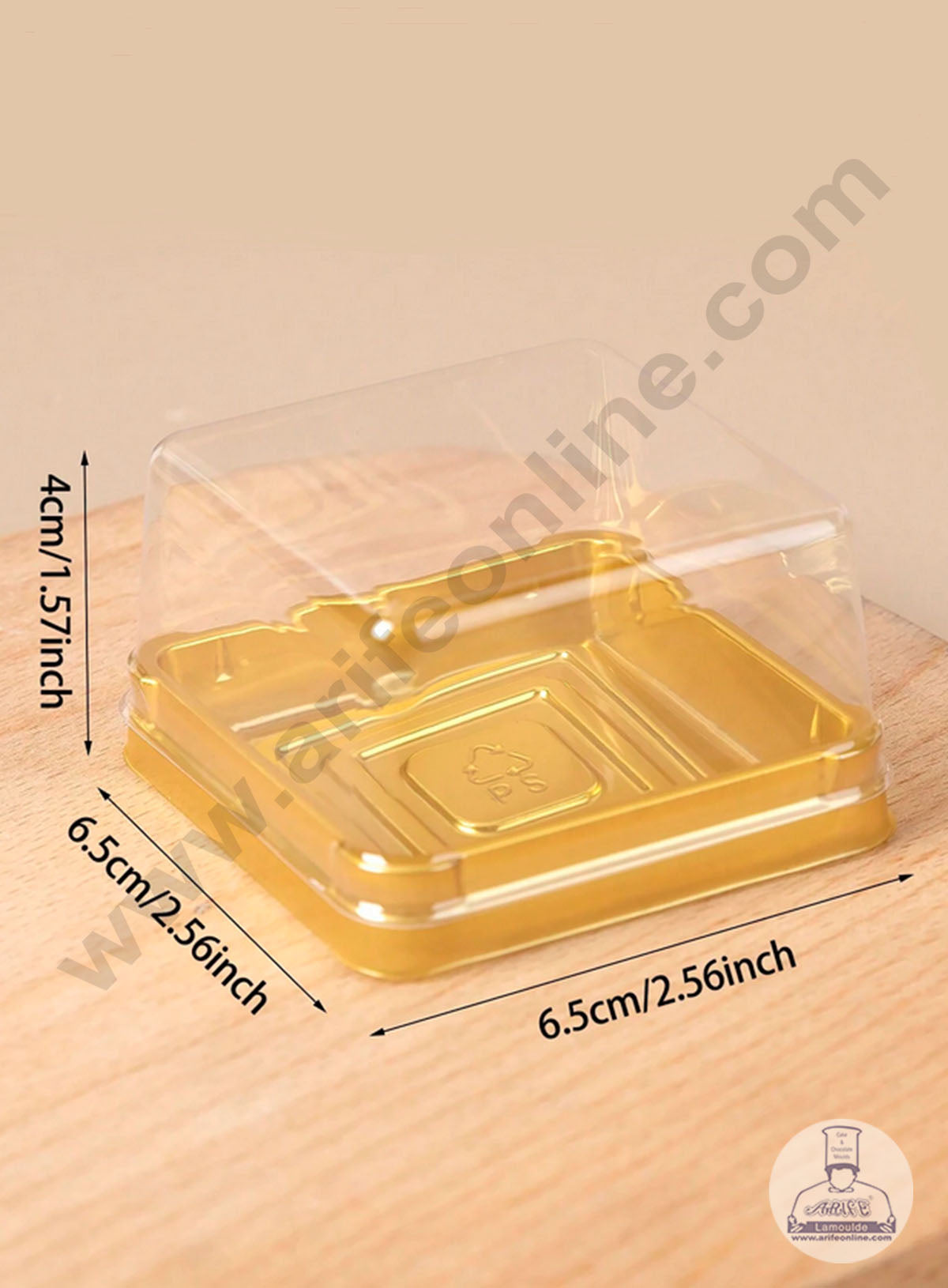 PVC Square Brownie Box With Golden Base Cake Box | Dessert Packaging - 6 cm (MOQ 100 PCS) (M)