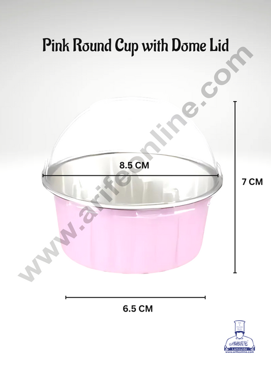 Pink Round Frill Aluminium Tin Foil With Dome Lid Bake & Serve Cup| Aluminium Containers | Non-Stick Foil Baking Cups 2000 Pcs per cartoon (MOQ 1 CRTN) (M)