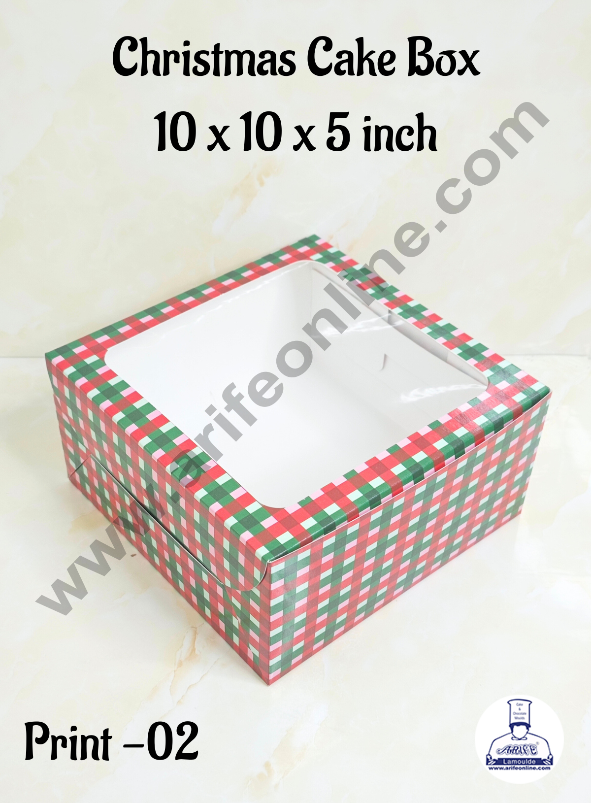 Red & Green Checks Christmas design 1 kg Cake Box (10 x 10 x 5 inch)| Print-02 | Big - 10 Pcs Pack (MOQ 12 PACK)