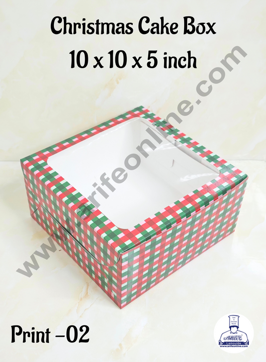 Red & Green Checks Christmas design 1 kg Cake Box (10 x 10 x 5 inch)| Print-02 | Big - 10 Pcs Pack (MOQ 12 PACK)