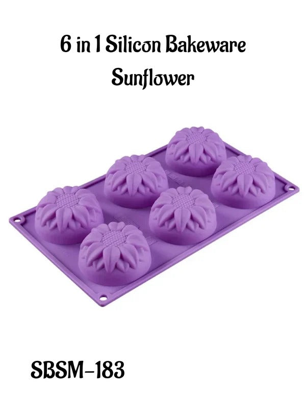6 in 1 Silicon Bakeware Sunflower Shape Cupcake Moulds Muffin Mould (MOQ 12 PCS)
