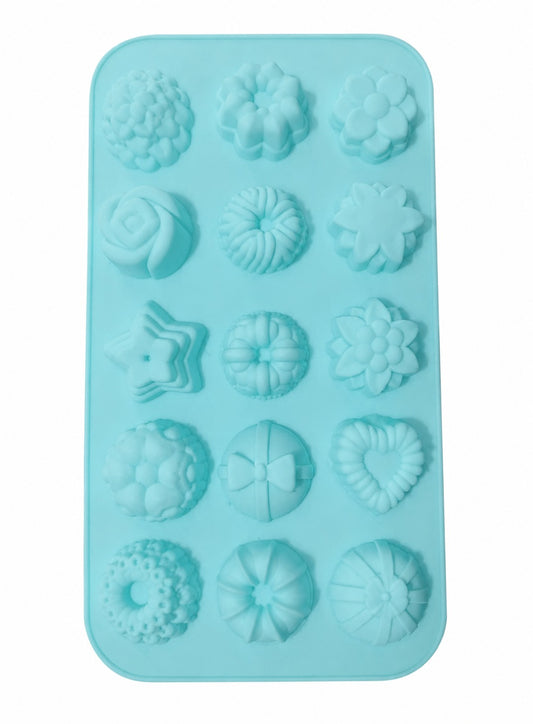 12 Cavities Silicone Flower Mould Features  With Assorted Floral And Heart Shapes (MOQ 12 PCS)
