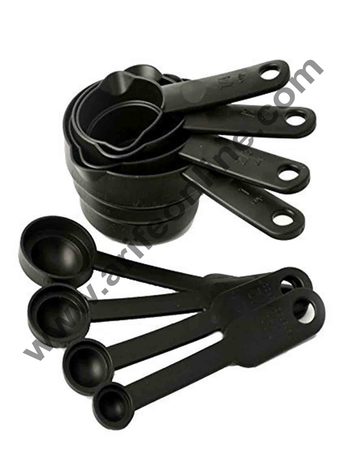 Cake Decor Black Measuring Cups And Spoons Set 8 Pcs,