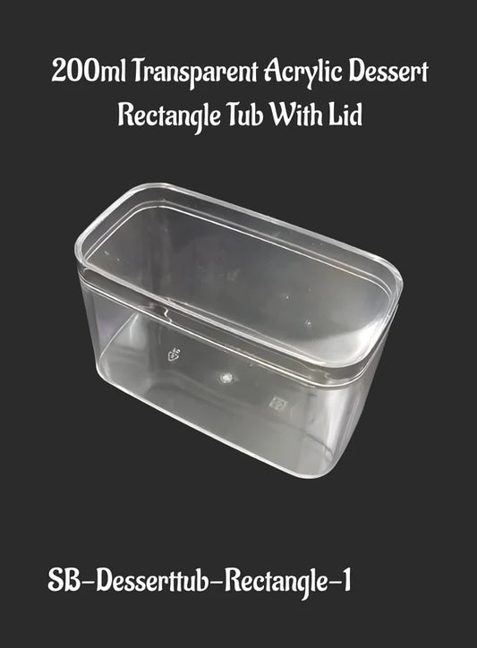 200ml Transparent Acrylic Rectangle Tiramisu Dessert Tub with Lid (SB-Desserttub-Rectangle-1) (MOQ 500 PCS) (AO)