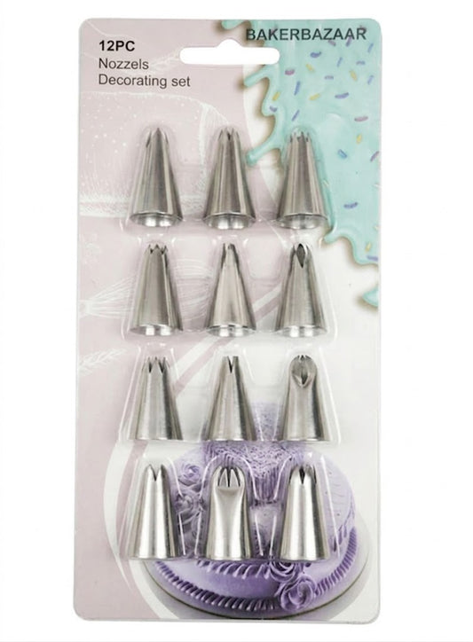 12 Pcs Nozzle Set Pastry Tips Cupcake Cake Decorating Nozzle (SBNO-141) (IR)