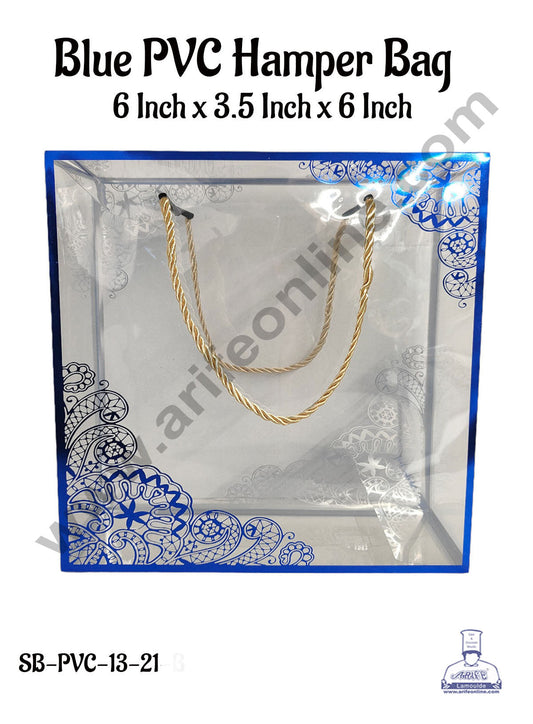 Blue Pattern PVC Hamper Bag - 6 X 3.5 X 6 Inch | Gift Box | Gift Bag with Handle (MOQ 100 PCS) (IU)