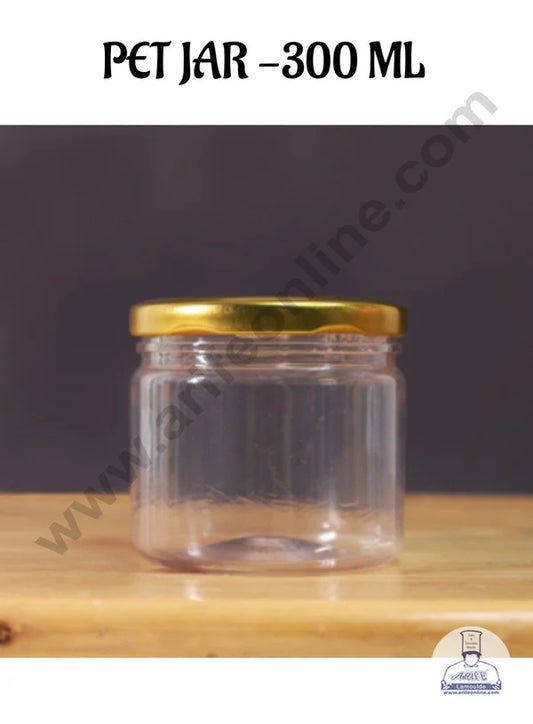 1 Piece Plastic Transparent Cookies Jar With Golden Cap - 300 ml  (MOQ 100 PCS) (AL)