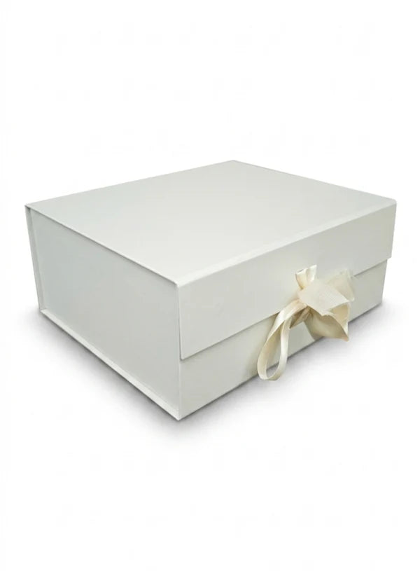 Small Collapsible Gift Hamper Box With Ribbon - Ivory (10x8x4 Inch) | 1 Pc | Foldable Reusable Magnetic Gift Packaging Box (SBBX-CHB-S-I) - (MOQ 50 PCS)