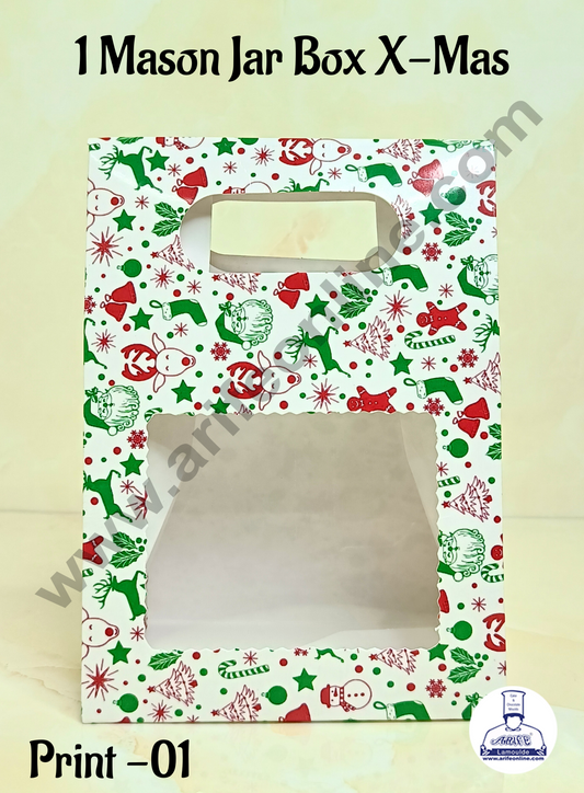 1 Mason Jar Paper Carry Bags Christmas Theme - Small (10 Pcs)  (MOQ 12 PACK)