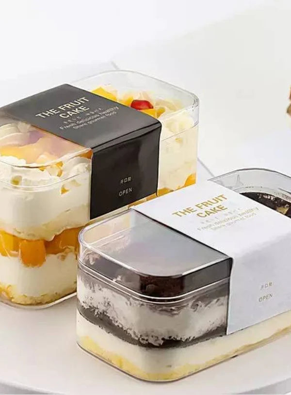200ml Transparent Acrylic Rectangle Tiramisu Dessert Tub with Lid (SB-Desserttub-Rectangle-1) (MOQ 500 PCS) (AO)