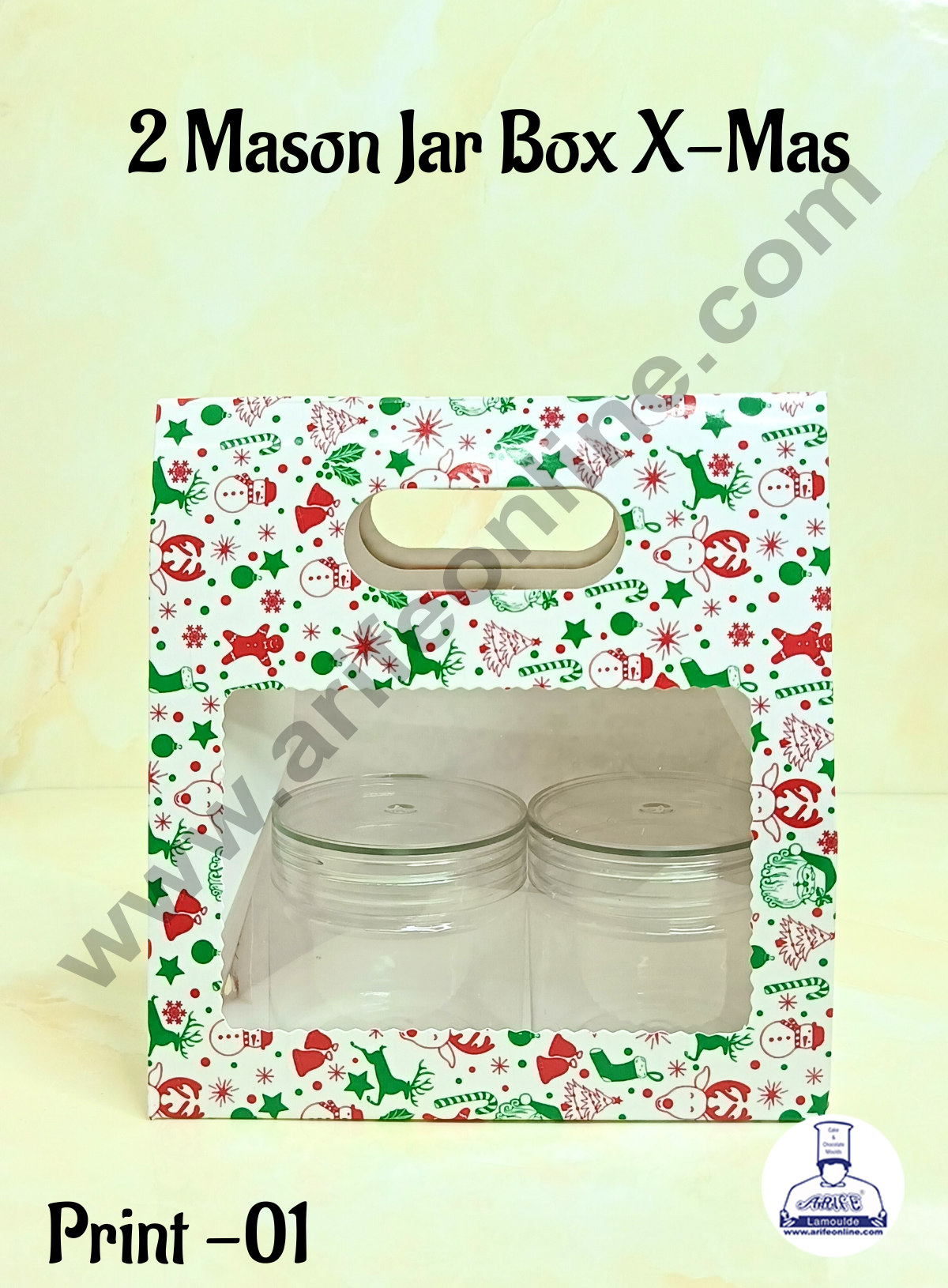2 Mason Jar Paper Carry Bags Christmas Theme White - Medium (10 Pcs)  (MOQ 12 PACK)