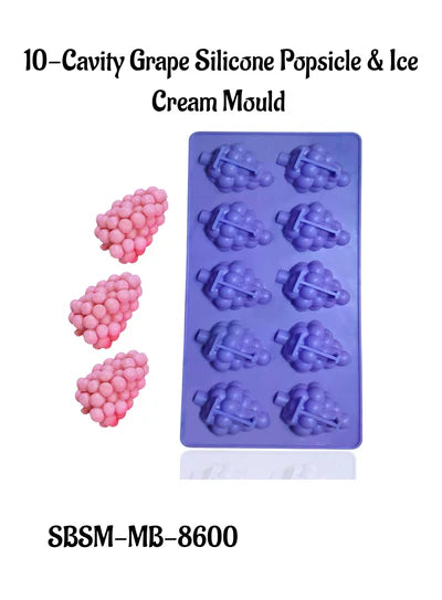 10-Cavity Grape Shape Silicone Popsicle & Dessert Mould | Non-Stick Flexible Ice Cream, Kulfi, Chocolate & Jelly Maker | BPA-Free Reusable DIY Baking Tray (SBSM-MB-8600)  (RLE)