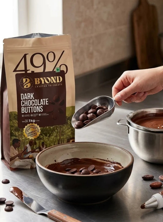BYOND Dark Chocolate Buttons 49% | Professional Dark Chocolate Buttons for Baking, Moulding & Desserts (1 Kg) (Beyond-DCB-49)