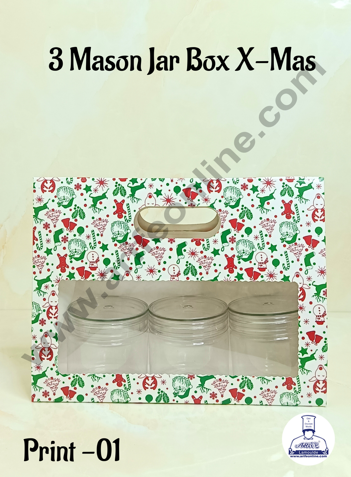 3 Mason Jar Paper Carry Bags Christmas Theme White - Large (10 Pcs) (MOQ 12 PACK)