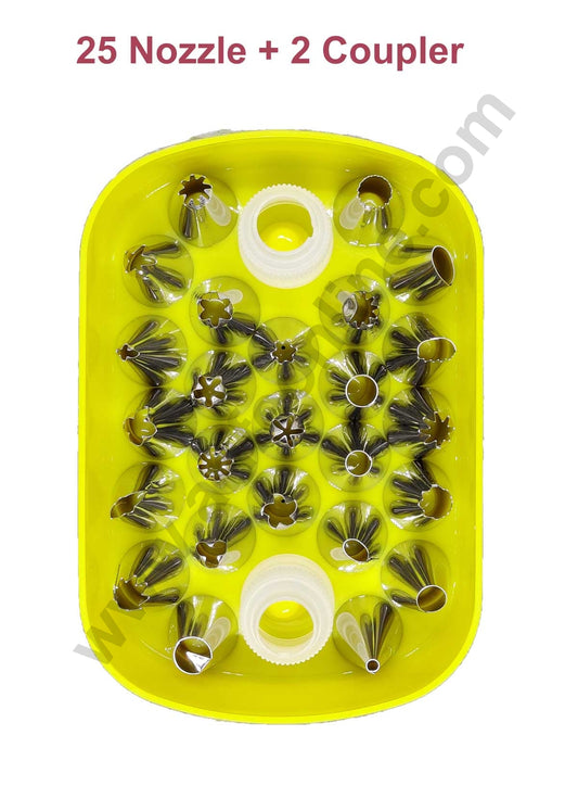 Cake Decor 25 Nozzle + 2 Coupler Box Piping Nozzles Pastry Tips Cupcake Cake Decorating