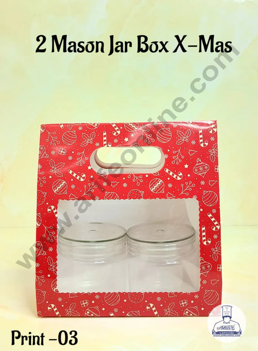 2 Mason Jar Paper Carry Bags Christmas Theme Red - Medium (10 Pcs)  (MOQ 12 PACK)