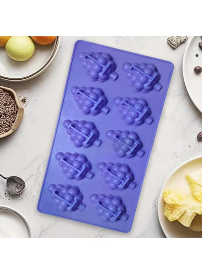 10-Cavity Grape Shape Silicone Popsicle & Dessert Mould | Non-Stick Flexible Ice Cream, Kulfi, Chocolate & Jelly Maker | BPA-Free Reusable DIY Baking Tray (SBSM-MB-8600)  (RLE)