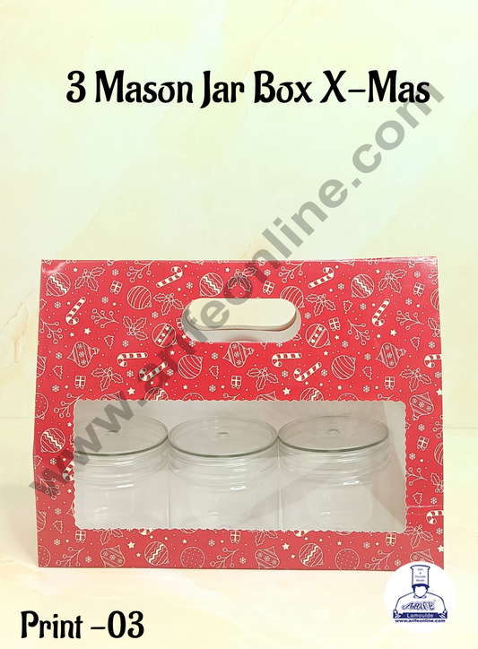 3 Mason Jar Paper Carry Bags Christmas Theme Red  - Large (10 Pcs)  (MOQ 12 PACK)