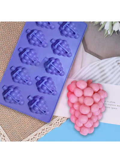 10-Cavity Grape Shape Silicone Popsicle & Dessert Mould | Non-Stick Flexible Ice Cream, Kulfi, Chocolate & Jelly Maker | BPA-Free Reusable DIY Baking Tray (SBSM-MB-8600)  (RLE)