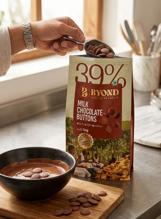 BYOND Milk Chocolate Buttons 39% | Professional Milk Chocolate Buttons for Baking, Moulding & Desserts (1 Kg) (Beyond-MCB-39)