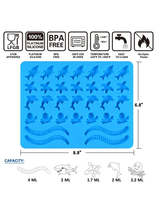 32 Cavity Mini Sea Animals Silicone Mould – Ocean Theme Chocolate, Candy, Jelly, Soap & Resin Mould – 8.8 × 6.8 Inch | SBSM-LBM1263 (MOQ 12 PCS) (ME)