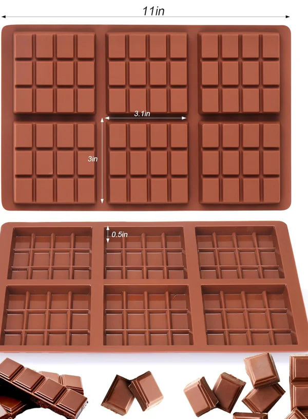 6 Cavity Deep Square Silicone Mould Kunafa Chocolate Silicone Mould | Pistachio Kunafa Chocolate 6 Cells 12 Sections Mould (Design-12) (MOQ 12 PCS)