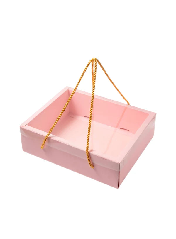 Pastel Pink Rectangle Hamper Box with Transparent Lid & Rope – 9 x 7 x 3.5 Inch | Premium Gift Packaging Box(SBBX-PHR-Pink)  (MOQ 100 PCS) (IE)