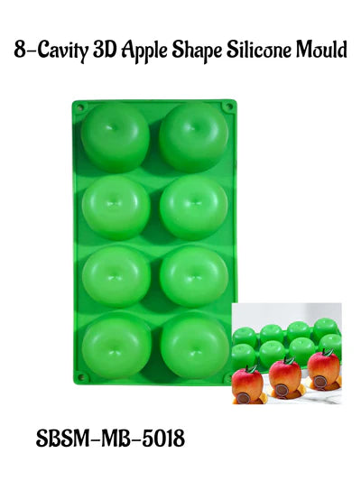 8-Cavity 3D Apple Shape Silicone Dessert Mould | Premium Non-Stick Flexible Mold for Mousse, Entremet, Cakes, Chocolate, Jelly & Ice Cream | Reusable Professional DIY Baking Tray (SBSM-MB-5018) (RME)