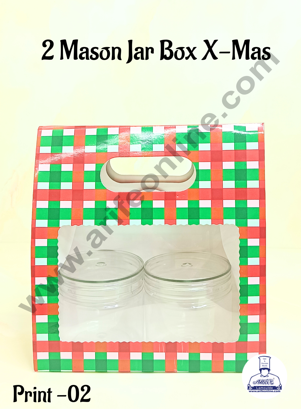 2 Mason Jar Paper Carry Bags Christmas Theme Red & Green  - Medium (10 Pcs)