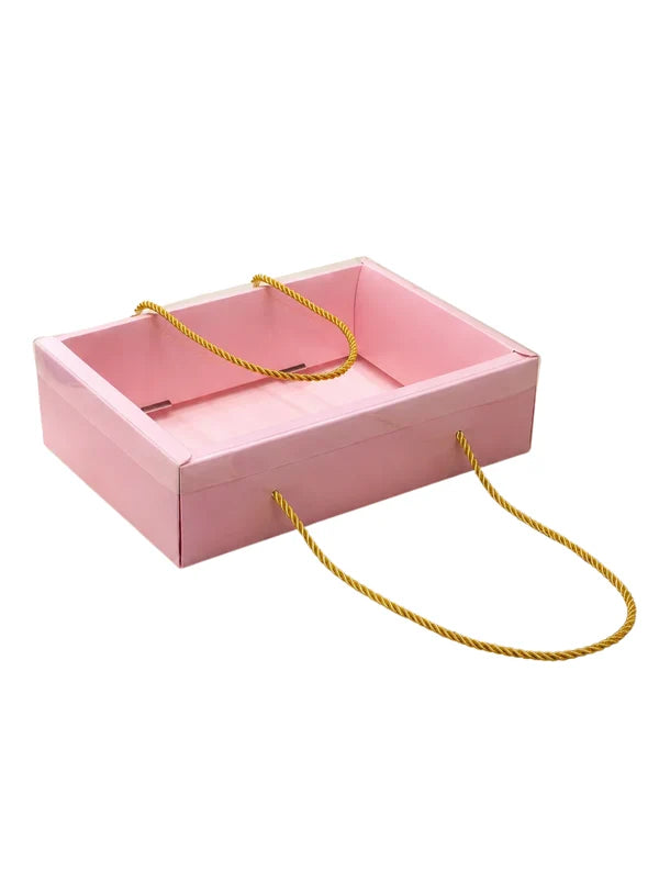 Pastel Pink Rectangle Hamper Box with Transparent Lid & Rope – 9 x 7 x 3.5 Inch | Premium Gift Packaging Box(SBBX-PHR-Pink)  (MOQ 100 PCS) (IE)