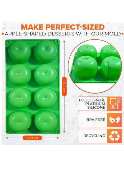 8-Cavity 3D Apple Shape Silicone Dessert Mould | Premium Non-Stick Flexible Mold for Mousse, Entremet, Cakes, Chocolate, Jelly & Ice Cream | Reusable Professional DIY Baking Tray (SBSM-MB-5018) (RME)