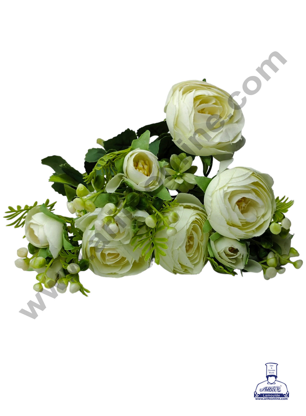 Peony with Leaves and Pollens Artificial Flower For Cake Decoration – (1 Bunch)