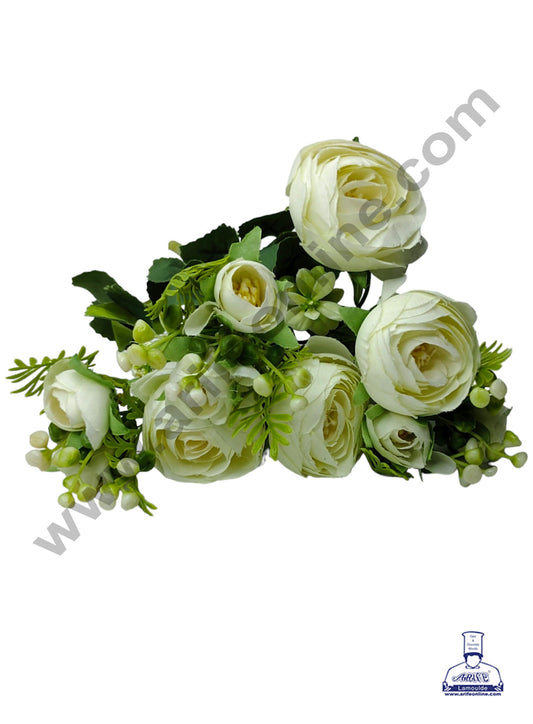 Peony with Leaves and Pollens Artificial Flower For Cake Decoration – (1 Bunch)