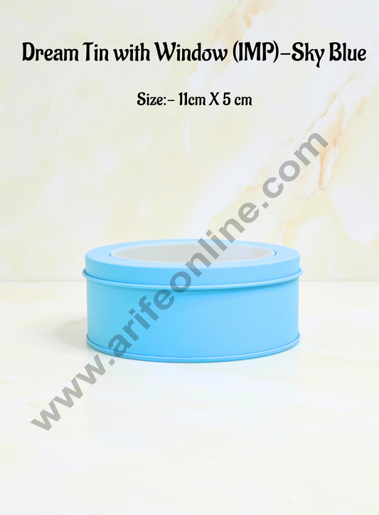 Dream Tin with Window (IMP) | Dream Cake Tin Torte cake Cookie Cake Tin - Sky Blue Color - 11 cm X 5cm (MOQ 1 BOX)  (FE)