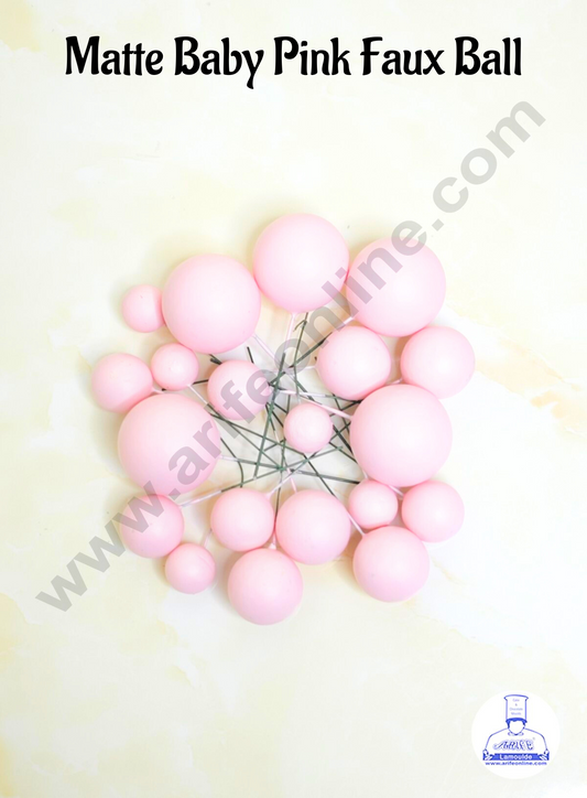 Matte Pastel Baby Pink Faux Ball Topper For Cake and Cupcake Decoration - 20 pcs Pack (MOQ 300 PACKET 1 CRTN) (IM)
