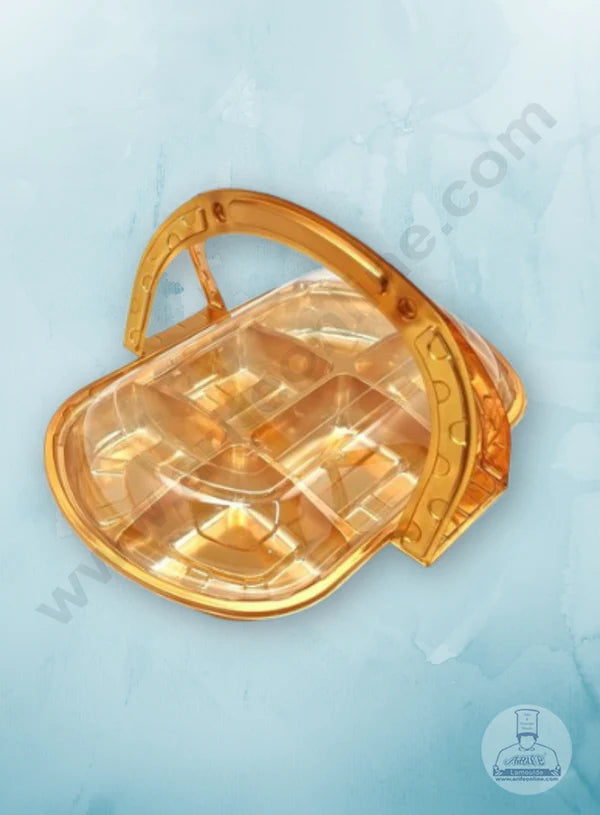 6 Compartment PVC Container with Lid - 1 Piece Premium Leak-proof takeaway PET Food Packaging Golden Plastic Container with Transparent Lid - (27X26X4cm) (MOQ 100 PCS) (IE)