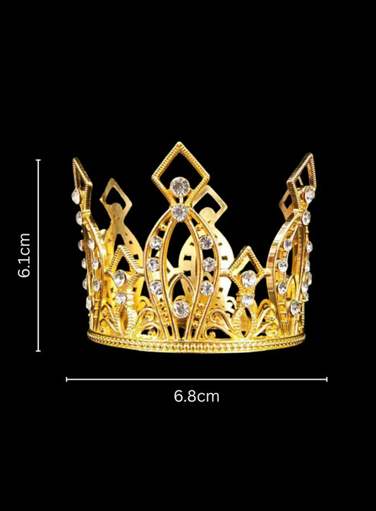 Golden Rhinestone Crystal Cake Topper Crown (SBMT-Cr-72-4-G) (MOQ 12 PCS)