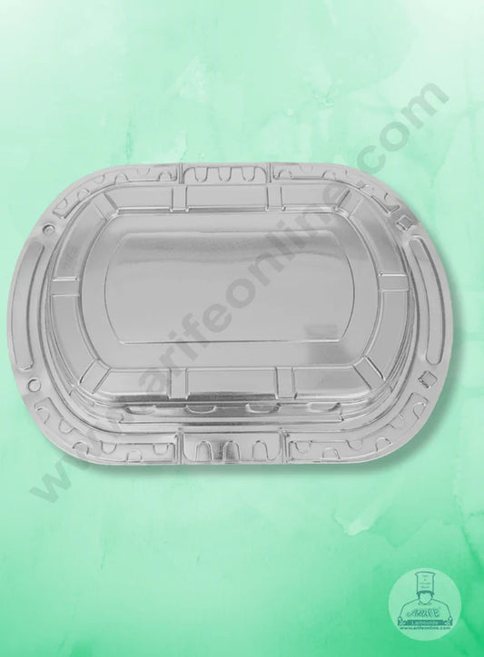 Single Compartment PVC Container with Lid - 1 Piece Premium Leak-proof takeaway PET Food Packaging Golden Plastic Container with Transparent Lid - (27X26X4cm) (MOQ 100 PCS) (IE)