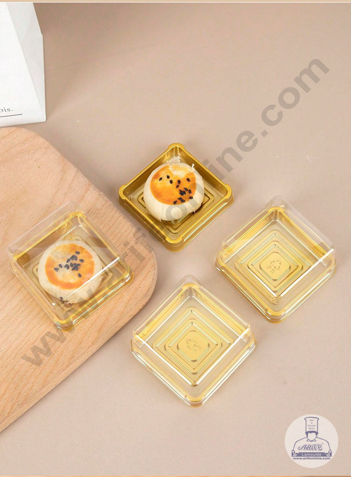 PVC Square Brownie Box With Golden Base Cake Box | Dessert Packaging - 6 cm (MOQ 100 PCS) (M)