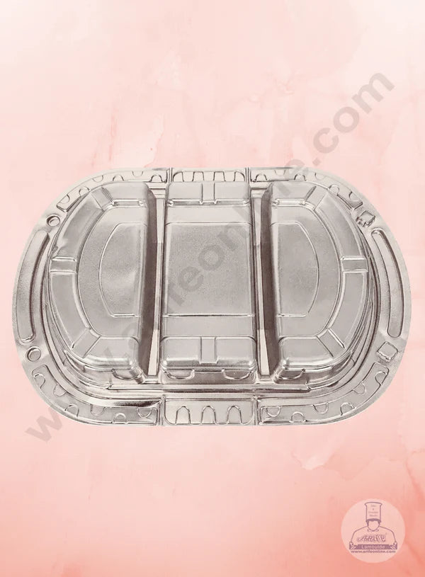 3 Compartment PVC Container with Lid - 1 Piece Premium Leak-proof takeaway PET Food Packaging Golden Plastic Container with Transparent Lid - (27X26X4cm)  (MOQ 100 PCS) (IE)