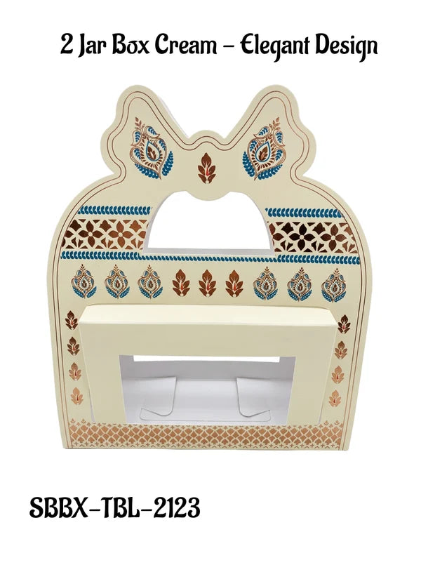 2 Jar Box Cream Elegant Design Traditional Gift Hamper Box with Clear Window Without Jars (1Pc) | 17.5 x 8.5 x 11.5 cm | SBBX-TBL-2123 |  (MOQ 100 PCS)
