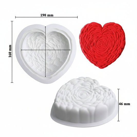 1 Big Rose Texture Heart Shape Silicone Mould Cake Mould Baking Moulds (MOQ 12 PCS) (AFD)