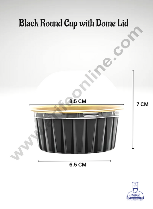 Black Round Frill Aluminium Tin Foil With Dome Lid Bake & Serve Cup| Aluminium Containers | Non-Stick Foil Baking Cups   2000 Pcs per cartoon (MOQ 1 CRTN) (M)