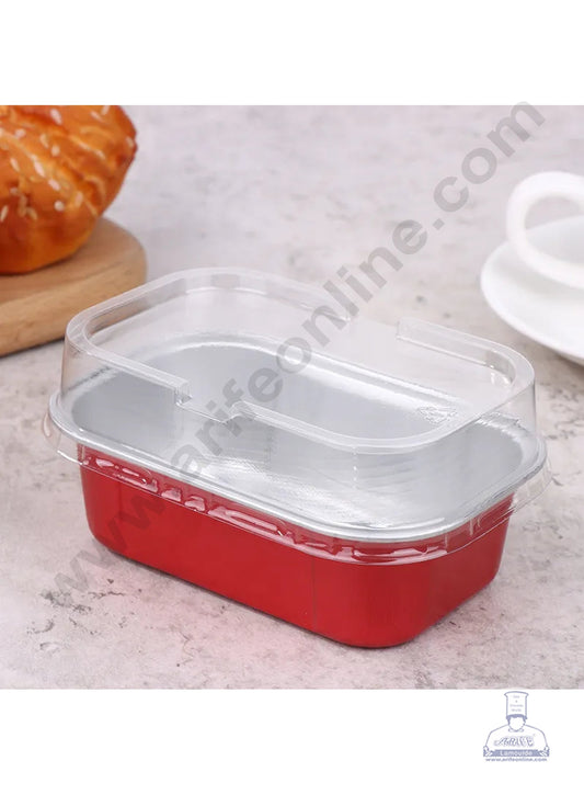 Small Rectangle Aluminium Tin Foil Bake & Serve Cup with Lid | Aluminium Containers | Non-Stick Foil Baking Cups - Red - 2000 Pcs per cartoon (MOQ 1 CRTN) (O.5)