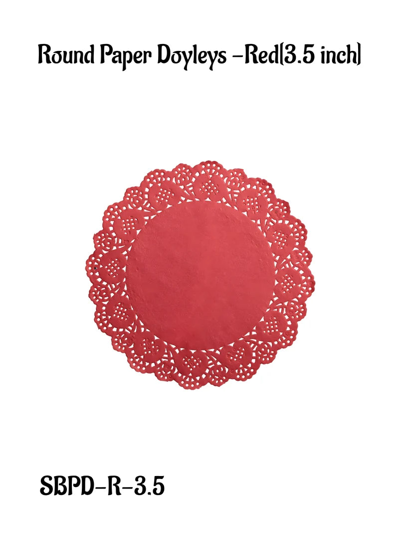 3.5 Inch Paper Doilies | Round Decorative Placemats | Disposable Food-Grade Paper Mats – Red | Pack of 100 (SBPD-R-3.5) (MOQ 12 PACK)