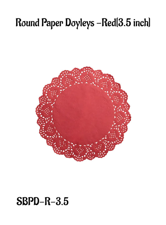 3.5 Inch Paper Doilies | Round Decorative Placemats | Disposable Food-Grade Paper Mats – Red | Pack of 100 (SBPD-R-3.5) (MOQ 12 PACK)