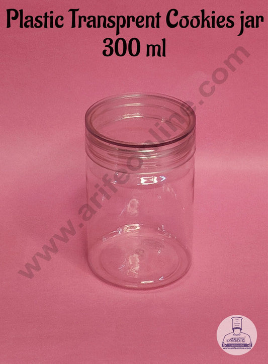 1 Piece Tall Plastic Transparent Cookies Jar With Clear Cap - 300ml SB-PTCJ-T-300 (MOQ 100 PCS) (RE)